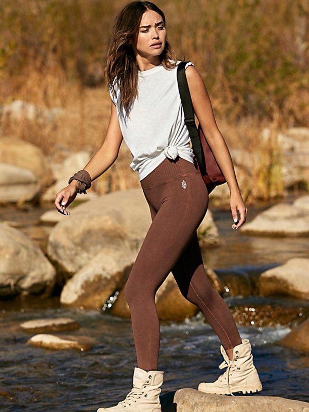 Free People Movement High-Rise 7/8 Good Karma Rust-Brown Leggings in “Nutmeg”